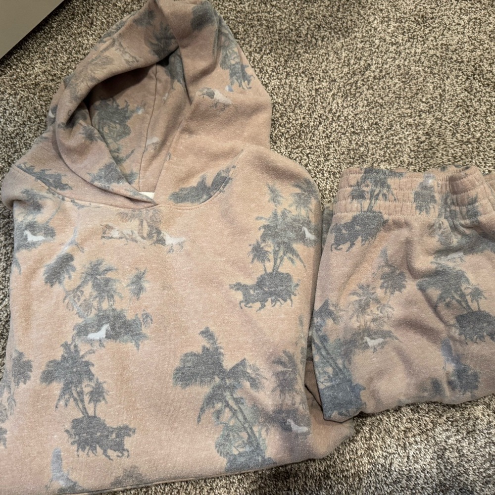 Women's Beige and Gray Hoodie Set